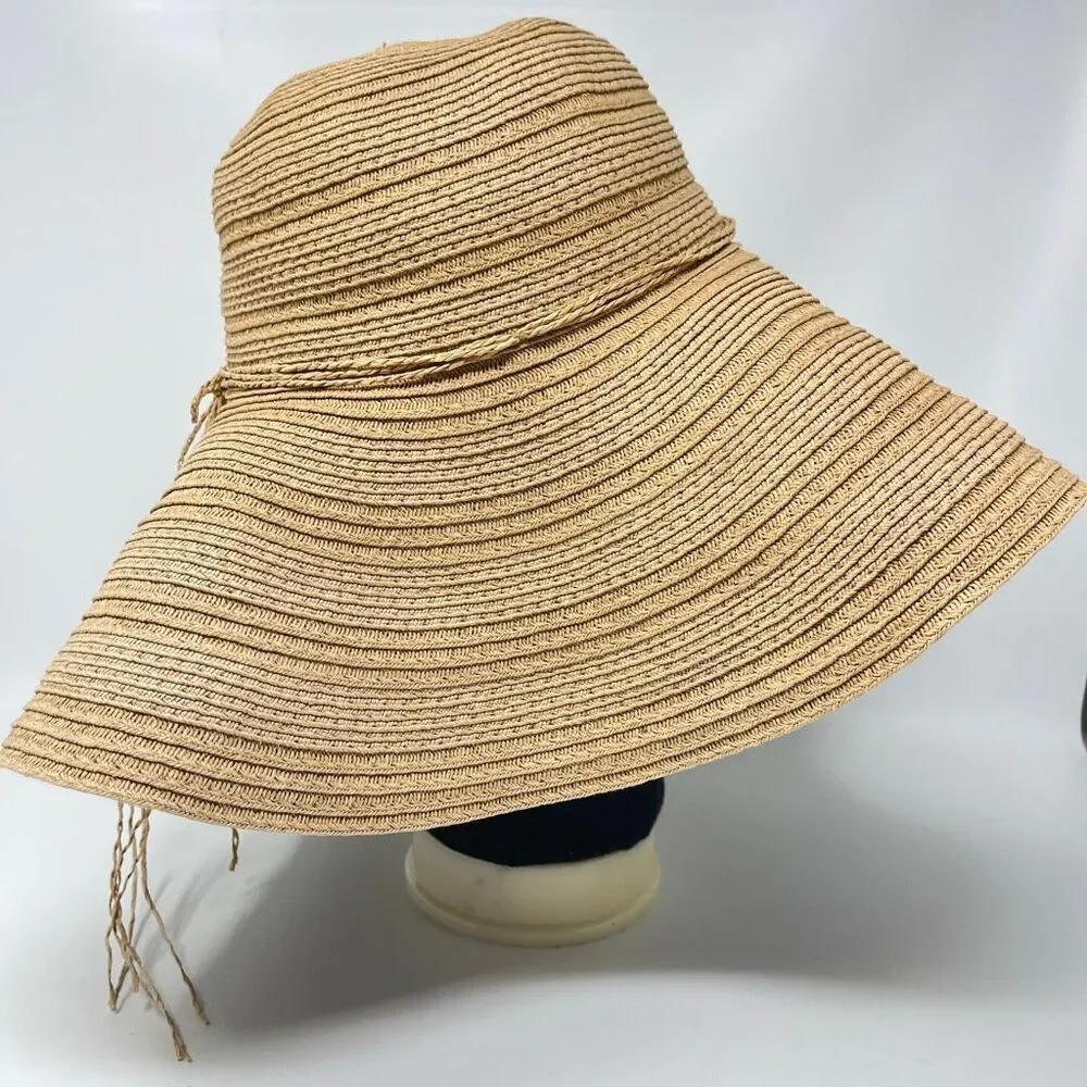 Forever 21 Wide Brim Paper Raffia Tan Outdoor Beach Sun Hat One Size OSFM